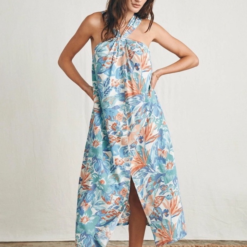 Faherty Womens S Floral Bay Twist Dress Halter Neck Sleeveless Blossom Paradise - Picture 5 of 14